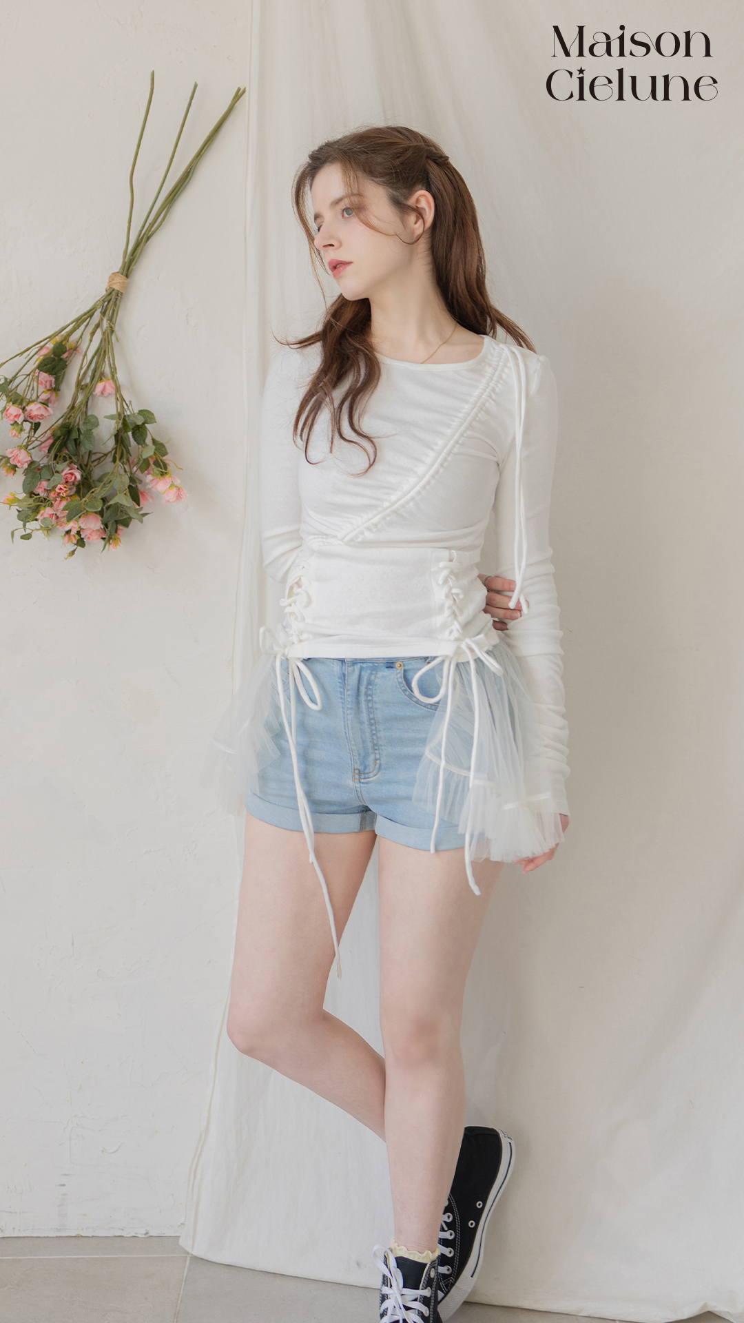 White Lace Top & Denim Shorts